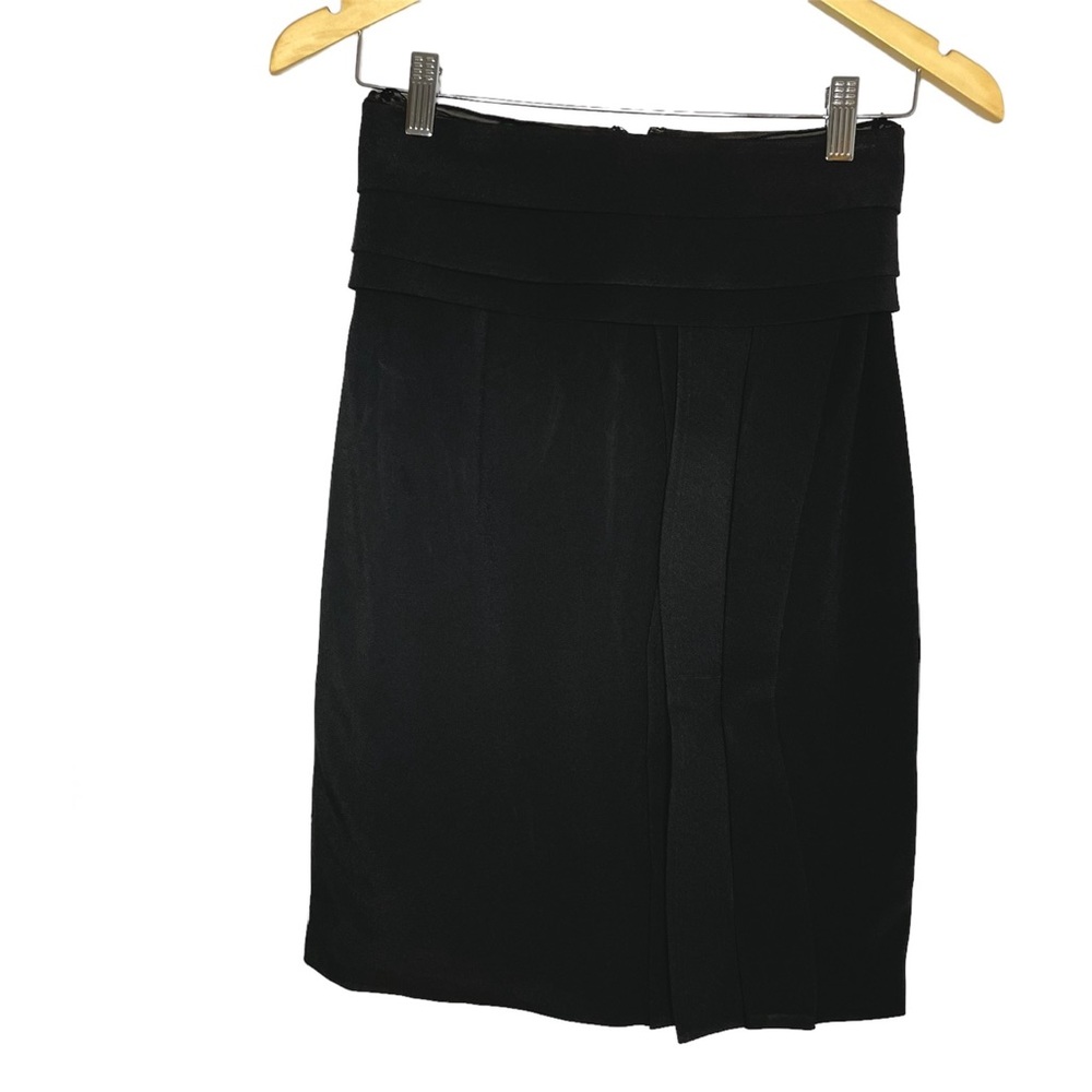 BRANDON MAXWELL Crepe Pencil Skirt With Pleated Waist In Black Knee Leg Sz 4